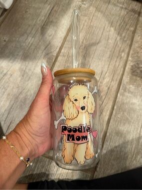 Poodle Mom Glass Tumbler with Straw